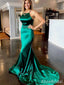 Simple Green Spaghetti Strap Mermaid Long Prom Dress with Train, Evening Dress, PD381784