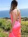 Elegant Hot Pink V-neck Backless Mermaid Long Prom Dress, PD381786