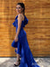 Elegant Royal Blue One Shoulder High-Low Ruffle Long Prom Dress, Evening Dress, PD381793