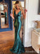 Sexy Green Cowl Neck Spaghetti Strap Mermaid Long Prom Dress, PD381803