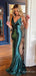 Sexy Green Cowl Neck Spaghetti Strap Mermaid Long Prom Dress, PD381803