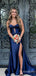 Elegant Navy Blue Sweetheart Strapless Front Twist Mermaid Long Prom Dress with Slit,PD381807