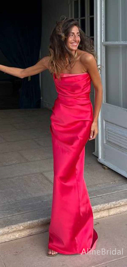 Elegant Hot Pink Strapless Mermaid Long Prom Dress,PD381816