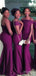 Elegant Purple Off-Shoulder Spaghetti Strap Long Mermaid Bridesmaid Dress, PD3295