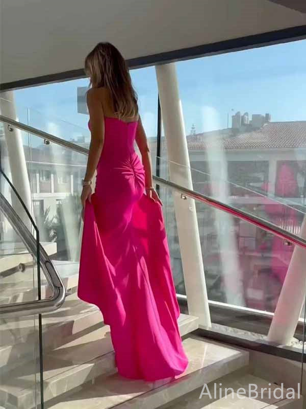 Elegant Hot Pink Sweetheart Strapless Mermaid Long Prom Dress with Front Twist,PD381825
