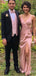 Elegant Pink V-neck Spaghetti Strap Side Slit A-line Long Prom Dress, PD381833