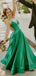 Gorgeous Green V-neck Spaghetti Strap Lace UP Back A-line Long Prom Dress,PD381840