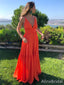 Stunning Coral Red V-neck A-line Long Prom Dress, Evening Dress, PD381855