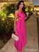 Elegant Hot Pink One Shoulder A-line Pleated Long Evening Dress, PD381856