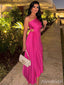 Elegant Hot Pink One Shoulder A-line Pleated Long Evening Dress, PD381856