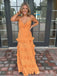 Elegant Orange V-neck Front Twist A-line Long Prom Dress, Evening Dress, PD381860