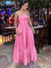 Elegant Pink Strapless Split Side A-line Long Prom Dress, Evening Dress, PD381866