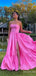 Elegant Pink Strapless Split Side A-line Long Prom Dress, Evening Dress, PD381866