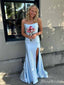 Elegant Ice Blue Strapless Side Slit Mermaid Long Prom Dress, Evening Dress, PD381879