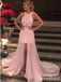 Elegant Pink Cross Shoulder Straps A-line Long Prom Dress with Slit, Evening Dress, PD381881