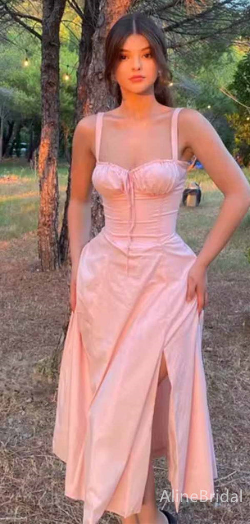 Balletcore Pink Sweetheart Side Slit A-line Long Prom Dress, Evening Dress, PD381900