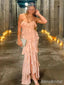 Gorgeous Pink V-neck Strapless High-Low Long Tiered Ruffle Prom Dress, PD381902