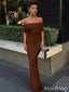 Elegant Off-Shoulder Brown Backless Mermaid Long Prom Dress, Evening Dress, PD381911