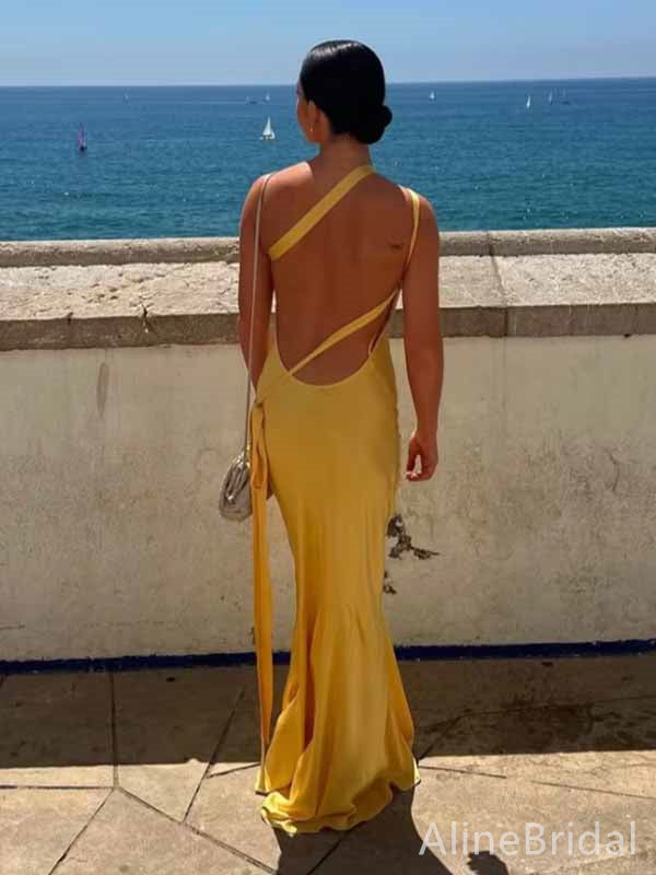 Sexy Yellow One Shoulder Backless Long Prom Dress, Evening Dress, PD381912