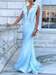 Gorgeous Blue V-Neck Open Back A-line Long Prom Dress, Evening Gown, PD381918