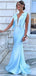Gorgeous Blue V-Neck Open Back A-line Long Prom Dress, Evening Gown, PD381918