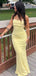 Soft Yellow Spaghetti Strap Long Mermaid Prom Dress, Evening Dress, PD381937