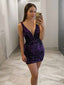 Sparkly Purple Sequins Deep V-neck Short Tight Homecoming Dress, HD328005