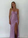 Elegant Lavendar Spaghetti Strap Long Prom Dress with Slit, PD381949