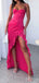Elegant Hot Pink Sweetheart Ruffles Long Prom Dress with Slit, Evening Dress, PD381957