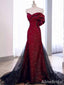 Gorgeous Burgundy Strapless Long Mermaid Black Tulle Prom Ball Gown with Striking Bow, PD381965