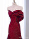 Gorgeous Burgundy Strapless Long Mermaid Black Tulle Prom Ball Gown with Striking Bow, PD381965