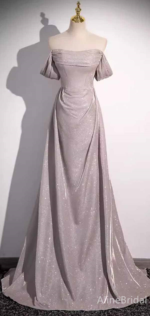 Elegant Lavender Off-the-Shoulder Strapless A-line Long Prom Dress, PD381967