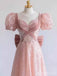 Sparkly Balletcore Pink V-neck Ruffles A-line Ball Gown with Bow, Evening Gown, PD381968