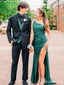 Elegant Green One-Shoulder Side-Slit Long Mermaid Prom Dress, Evening Dress, PD381975