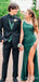 Elegant Green One-Shoulder Side-Slit Long Mermaid Prom Dress, Evening Dress, PD381975