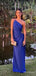 Elegant Blue One-Shoulder Spaghetti Strap Mermaid Long Prom Dress with Cut-Out,PD381977