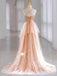 Sparkly Peach Pink Sequins Sweetheart Spaghetti Strap A-line Long Ball Gown with Tulle Panel, PD381995