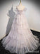 Sparkly Light Pink V-neck Off-the-Shoulder A-line Long Tiered Princess Ball Gown, PD381997