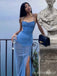 Sexy Blue Side Cut-Out Mermaid Long Tulle Prom Dress with Side-Slit, PD381999