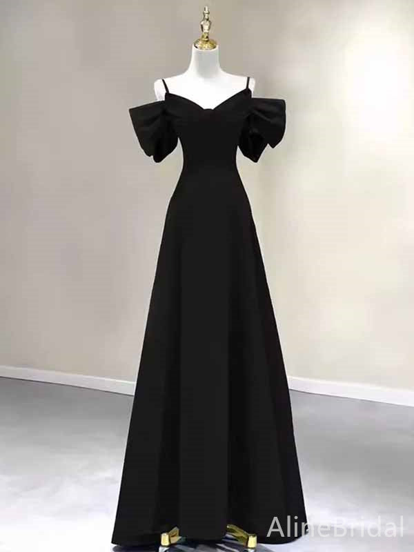 Elegant Black Off-the-Shoulder A-line Long Prom Dress,PD382005