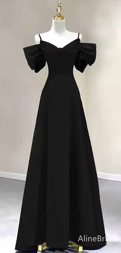 Elegant Black Off-the-Shoulder A-line Long Prom Dress,PD382005