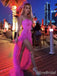 Elegant Hot Pink Feather Strapless High Slit Prom Dress, PD382007