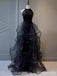 Sparkly Black Halter A-line Long Layered Tulle Prom Dress, Evening Dress, PD382009
