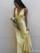 Elegant Yellow V-neck Mermaid Long Prom Dress with Bow Detailing, PD382030
