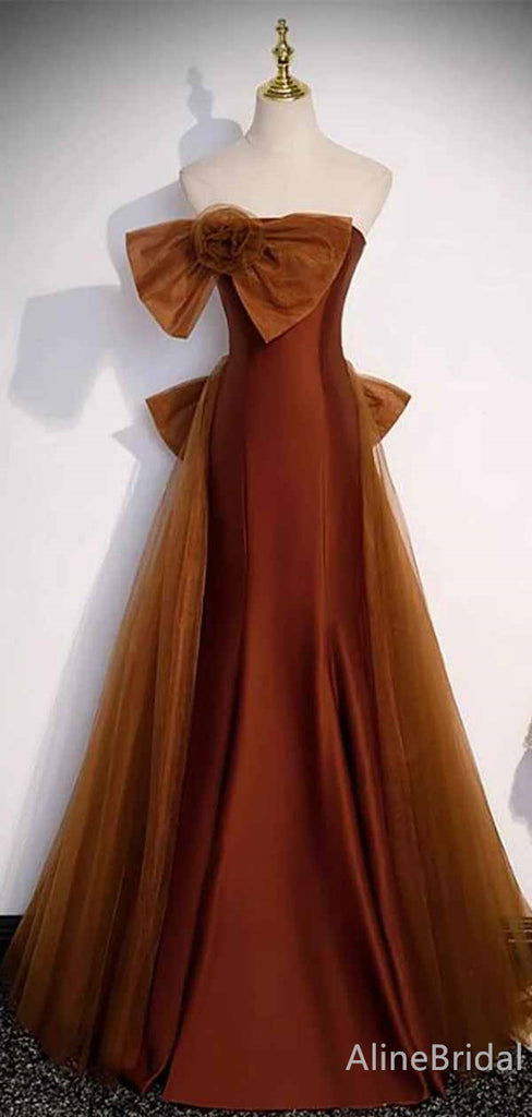 Gorgeous Burnt Orange Strapless A-line Long Prom Dress with Striking Bow, PD382038