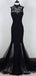 Gorgeous Black Lace Applique Lace Up Mermaid Long Tulle Prom Dress,PD382043