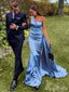 Elegant Blue One Shoulder Long Mermaid Prom Dress with Trailing, Evening Dress, PD382049