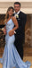 Elegant Blue V-neck Spaghetti Strap Mermaid Prom Dress, Evening Dress, PD382062