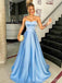 Elegant Blue Sweetheart Strapless Corset A-line Long Prom Dress, Evening Dress, PD382063