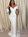 Elegant White V-neck Off-Shoulder Mermaid Long Prom Dress, Evening Dress,PD382065